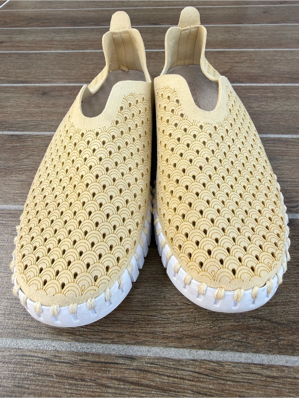 Ilse Jacobsen Pale Yellow Laser-Cut Slip-On Mules